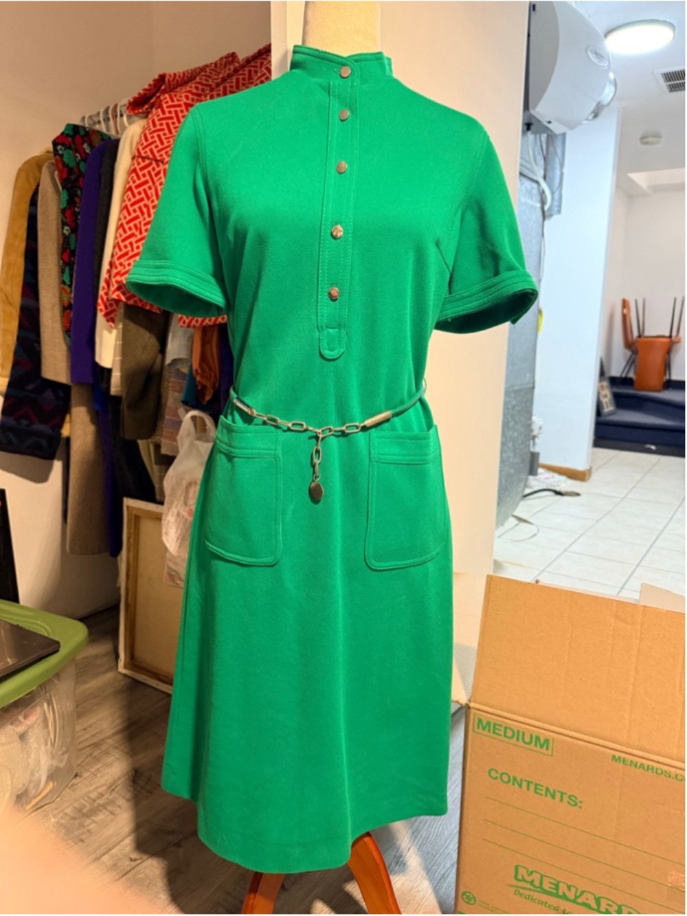Vintage 1960s 1970s Butte Knit Kelly Green Shift Dress - Mod Doubleknit Dacron